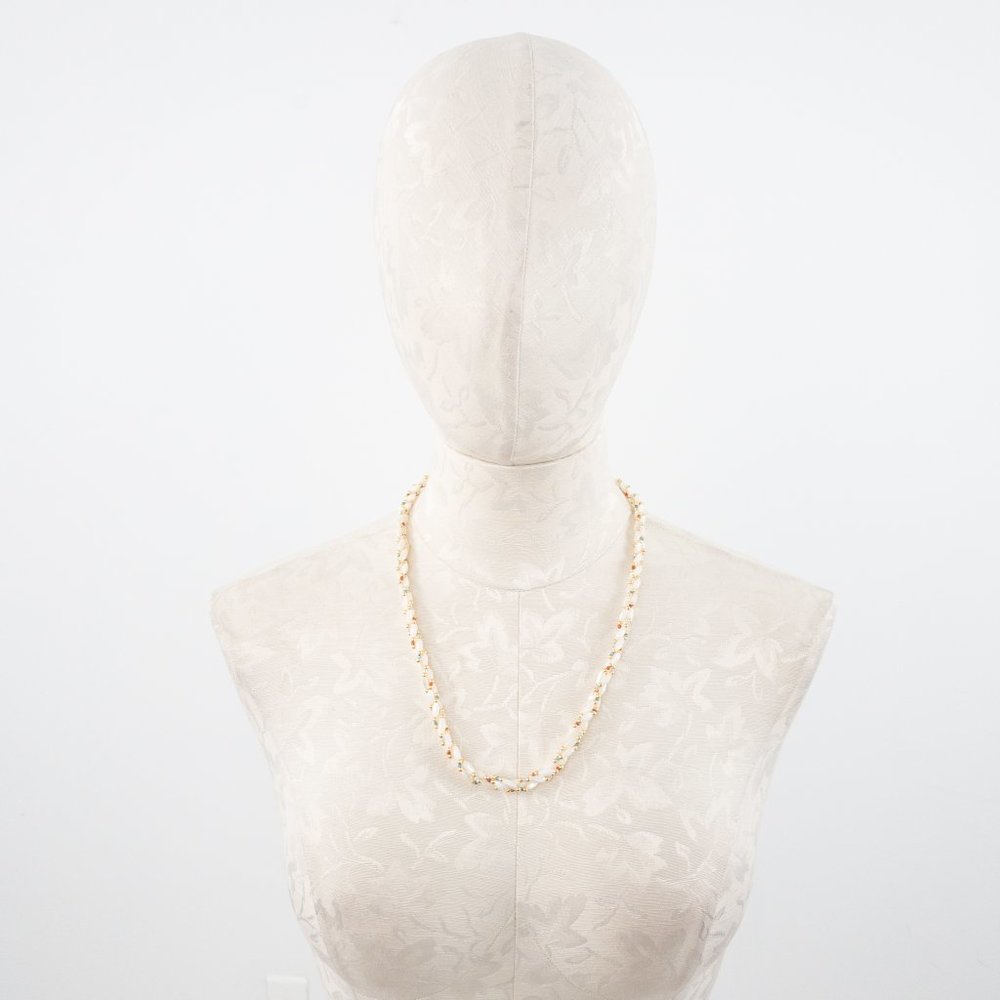 Vintage Braided Twist Beaded Necklace Gold Cream - Picture 6 of 6